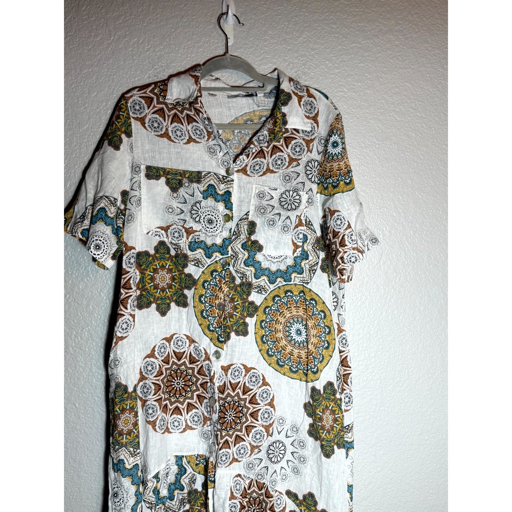 Cristina Vergani Shirt Dress Womens Medium Multicolor‎ Medallion Print Side Slit - Picture 3 of 16
